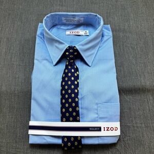 NWT IZOD Boys Youth size 14 Reg Long Sleeve Blue Dress Shirt and Tie 2-pc set